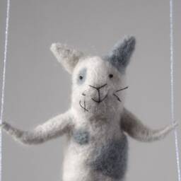 Cat On Swing, White Needle Felted Cat, Nursery Decoration, Baby Crib Mobile, Toy, Mobile - thumbnail 2