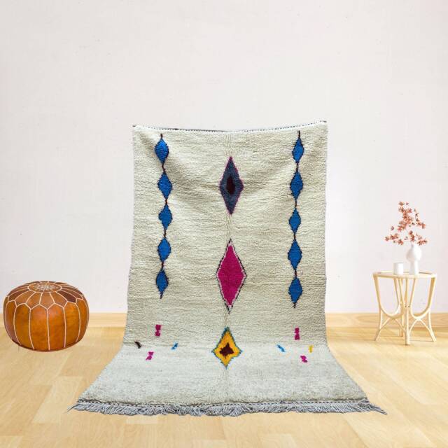 Handmade Wool Moroccan Rug White Beni Ourain Style - image 1