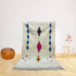 Handmade Wool Moroccan Rug White Beni Ourain Style - thumbnail 1