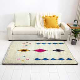Handmade Wool Moroccan Rug White Beni Ourain Style - thumbnail 3