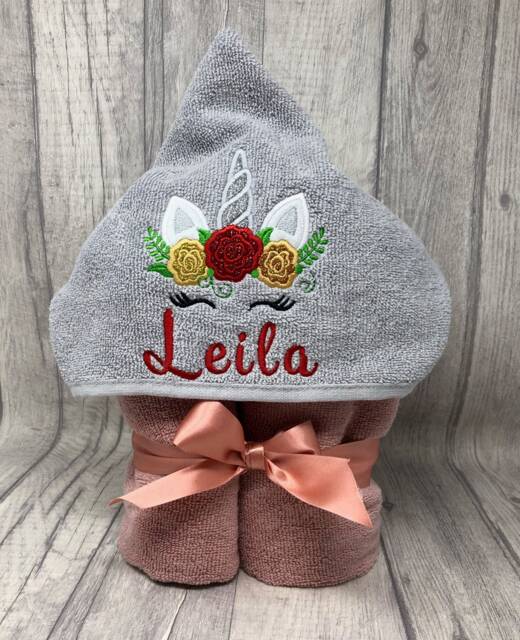 Embroidered Unicorn Hooded Towel, Personalised Glitter Bath Towel - image 1