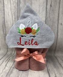 Embroidered Unicorn Hooded Towel, Personalised Glitter Bath Towel