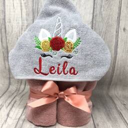 Embroidered Unicorn Hooded Towel, Personalised Glitter Bath Towel - thumbnail 3