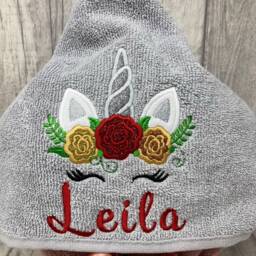 Embroidered Unicorn Hooded Towel, Personalised Glitter Bath Towel - thumbnail 2