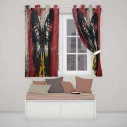 Black Butterfly Red Yellow Urban Graffiti Design Modern Artwork For Bedroom Decor Readymade Eyelet Ring Top Thermal 100% Blackout Curtains - thumbnail 2