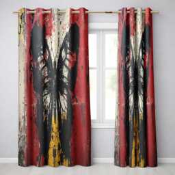 Black Butterfly Red Yellow Urban Graffiti Design Modern Artwork For Bedroom Decor Readymade Eyelet Ring Top Thermal 100% Blackout Curtains - thumbnail 1