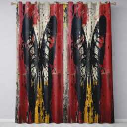 Black Butterfly Red Yellow Urban Graffiti Design Modern Artwork For Bedroom Decor Readymade Eyelet Ring Top Thermal 100% Blackout Curtains - thumbnail 3