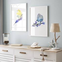 Butterfly Watercolor Art Prints, Set Of 2, Romantic Wall Decor - thumbnail 2