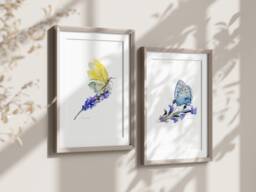 Butterfly Watercolor Art Prints, Set Of 2, Romantic Wall Decor - thumbnail 1
