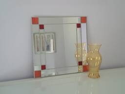 Small Art Deco Square Mirror - Orange/Red Stained Glass