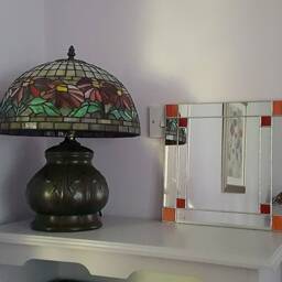 Small Art Deco Square Mirror - Orange/Red Stained Glass - thumbnail 2
