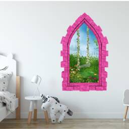 Enchanted Flower Swing Castle Window Wall Decal 3D Sticker Fairy Tale Fantasy Landscape Kids Art - thumbnail 2