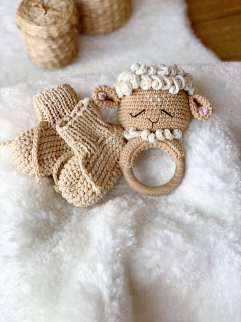 Crochet Rattle, Cute Sheep Baby Shower Gift, Christening Toy, Boy, New Mom Gift - image 1