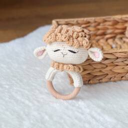 Crochet Rattle, Cute Sheep Baby Shower Gift, Christening Toy, Boy, New Mom Gift - thumbnail 2