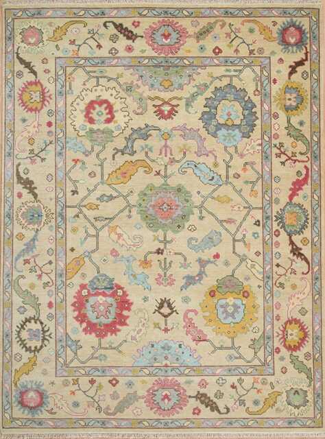Sandy Beige Oushak Rug, Colorful Floral Wool Area 5x8 Ar_3308 - image 1