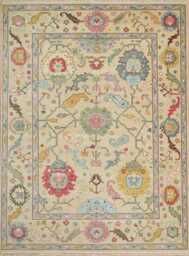 Sandy Beige Oushak Rug, Colorful Floral Wool Area 5x8 Ar_3308 - thumbnail 1