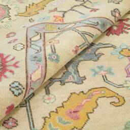 Sandy Beige Oushak Rug, Colorful Floral Wool Area 5x8 Ar_3308 - thumbnail 2