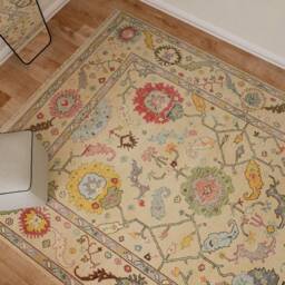 Sandy Beige Oushak Rug, Colorful Floral Wool Area 5x8 Ar_3308 - thumbnail 3