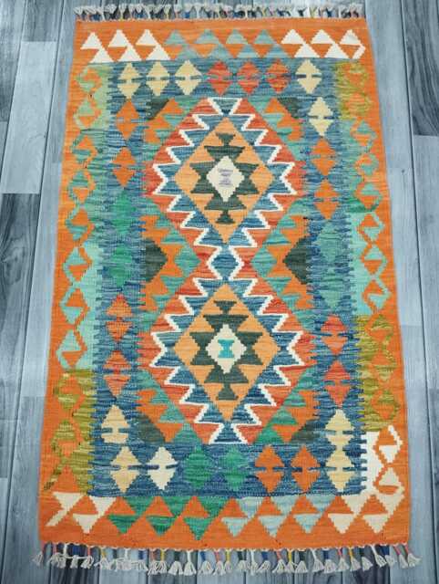 Kilim Rug Classic, Handmade Artisan Afghan Turkish Scandinavian Navajo Bohemian Wool Flatweave Multicolour 126x78 cm - image 1