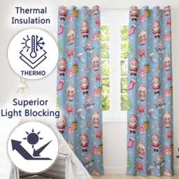 Cute Kawaii Santa Snowman Gift Characters Snow Blue Seamless Pattern Readymade Eyelet Ring Top Thermal 100% Blackout Curtains - thumbnail 3