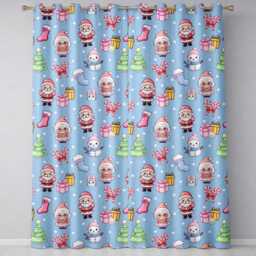 Cute Kawaii Santa Snowman Gift Characters Snow Blue Seamless Pattern Readymade Eyelet Ring Top Thermal 100% Blackout Curtains - thumbnail 2