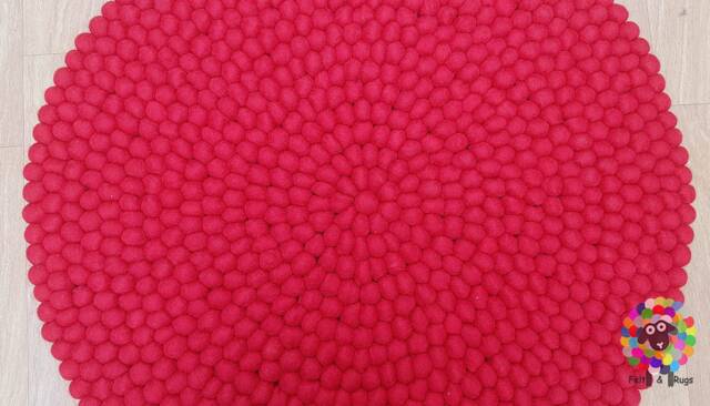 Handmade Red Felt Ball Rug Wool Pom Nursery Decor - image 1
