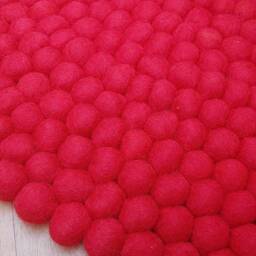Handmade Red Felt Ball Rug Wool Pom Nursery Decor - thumbnail 2