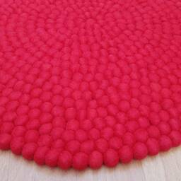 Handmade Red Felt Ball Rug Wool Pom Nursery Decor - thumbnail 4