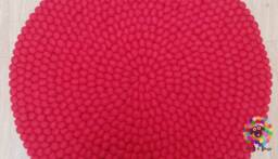 Handmade Red Felt Ball Rug Wool Pom Nursery Decor - thumbnail 1