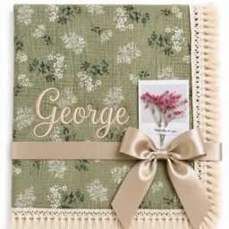 Personalized Floral Muslin Baby Blanket, Embroidered Newborn Gift - thumbnail 4