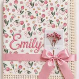 Personalized Floral Muslin Baby Blanket, Embroidered Newborn Gift - thumbnail 3
