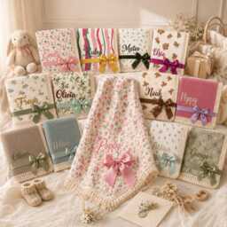 Personalized Floral Muslin Baby Blanket, Embroidered Newborn Gift - thumbnail 2