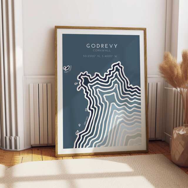 Godrevy Coastline Print Minimalist Cornish Coastal Art - Free Personalisation - image 1