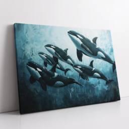 Orcas Whales Animal Abstract Oil Painting Colourful Paint Splatter Style Wall Art Framed Canvas Poster Print, Home/Office Room Decor - thumbnail 2