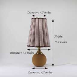 Handmade Brown Plaid Fabric Table Lamp For Home Gift -122# - thumbnail 3