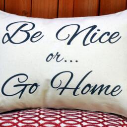Manners Pillow, 12 X 16 Be Nice Or Go Home, Custom Pillow, Mother's Day Gift, Gag Funny Play Nice Featherhen - thumbnail 2