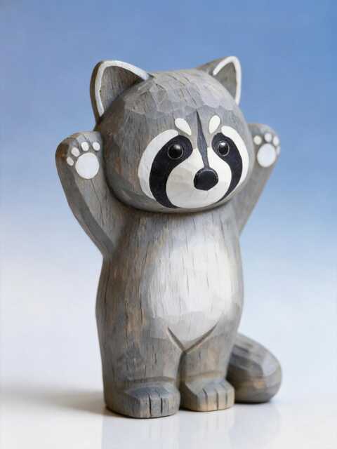 Hand Carved Wooden Raccoon Figurine, Ornament Painted Wood Art, Unique Gift For Animal Lovers, Whimsical Decor - image 1