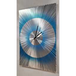 Modern Abstract Metal Artwork Clock. Teal, Blue & Silver - thumbnail 3