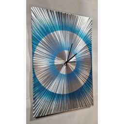 Modern Abstract Metal Artwork Clock. Teal, Blue & Silver - thumbnail 4