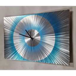 Modern Abstract Metal Artwork Clock. Teal, Blue & Silver - thumbnail 2