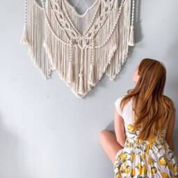Above Bed Decor, Extra Large Macrame Wall Hanging, Mural, Headboard, Ivory Eco Nursery Decor - thumbnail 2