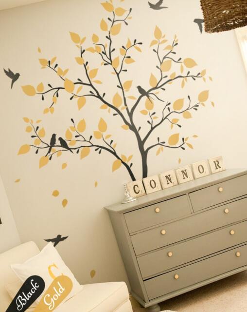 Nursery Tree Wall Decal Decoration Kids Room Deals White Tree Decals With Birds Kw005_2 - image 1