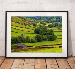 A Beautiful Sweep Following The Old Barns At Swaledale in Yorkshire Dales National Park, Mounted Print. Wall Art. Home Decor - thumbnail 1