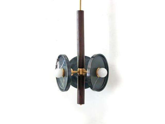 Triple Black Veined Marble & Wenge Wood Pendant Light Gold Vanity Lamp Foyer Kitchen Island - image 1