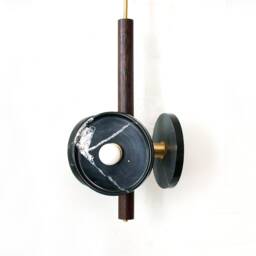 Triple Black Veined Marble & Wenge Wood Pendant Light Gold Vanity Lamp Foyer Kitchen Island - thumbnail 3