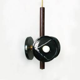 Triple Black Veined Marble & Wenge Wood Pendant Light Gold Vanity Lamp Foyer Kitchen Island - thumbnail 2
