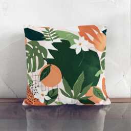 Velvet Tropical Palm Leaf Cushion Cover Abstract Orange Green Pillow - thumbnail 3