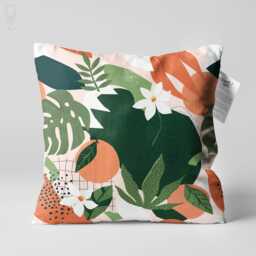 Velvet Tropical Palm Leaf Cushion Cover Abstract Orange Green Pillow - thumbnail 1