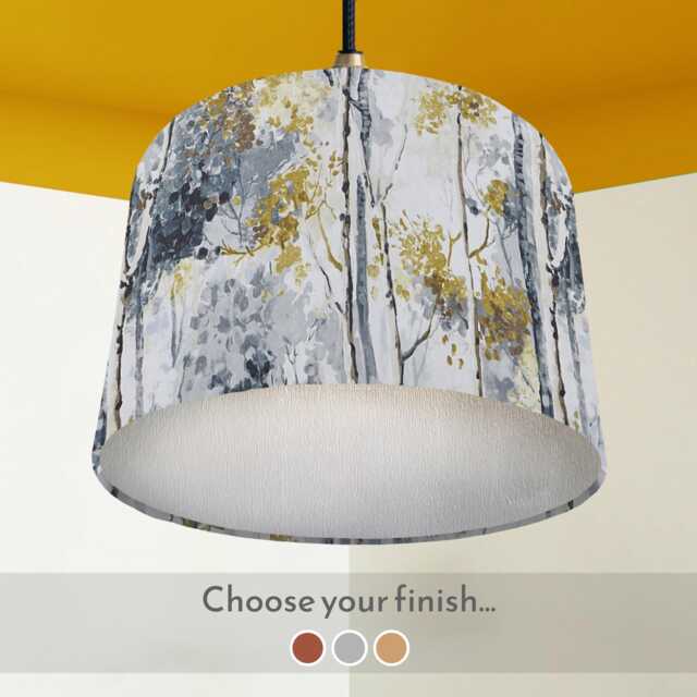 Silver Birch Drum Lampshade Grey & Yellow Scandi Style - image 1