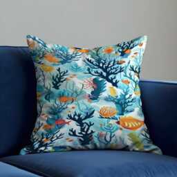 Underwater Coral Reef Cushion Cover, Colorful Ocean Fish & Sea Life Pillow Case, Coastal & Nautical Home Decor - thumbnail 1